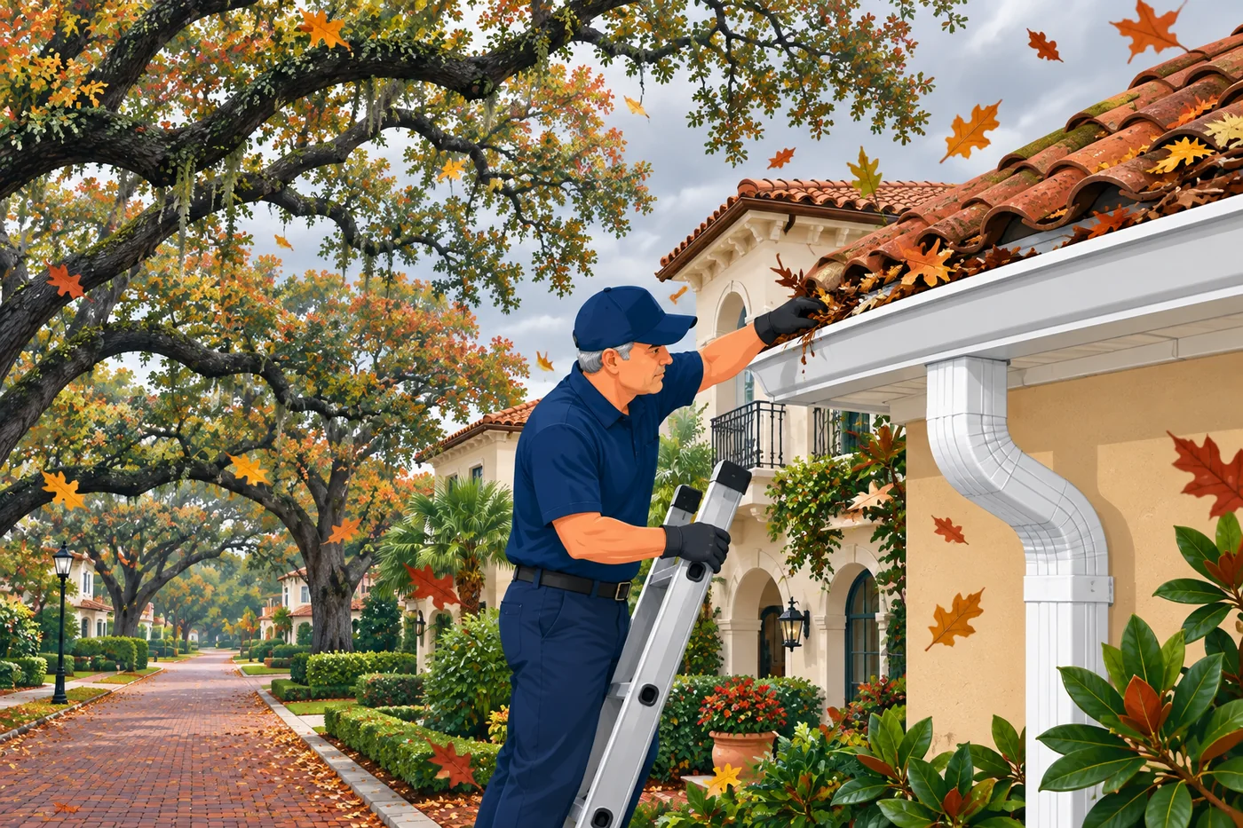 Illustration: gutters and a downspout at a Winter Park-area home in Florida weather